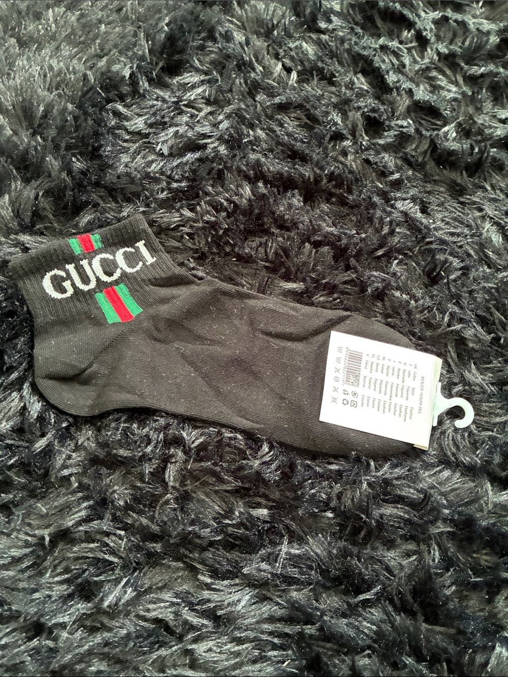 Gucci Black Ankle Socks with Red and Green Stripe and White Logo - Picture 3 of 3